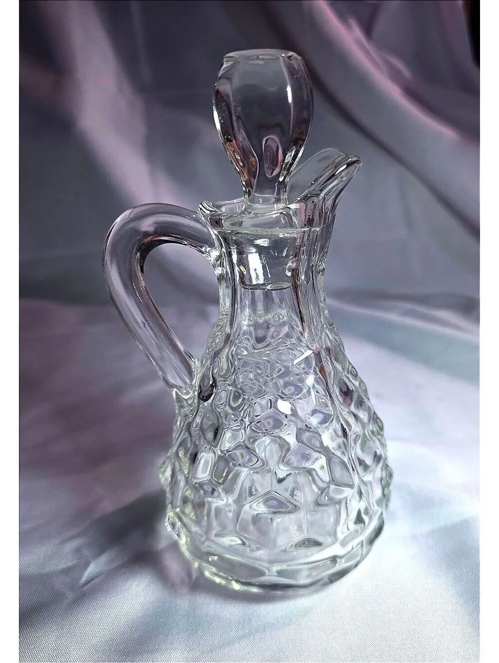 Vintage Clear Pressed Glass Cruet Decanter w Glass Stopper 6